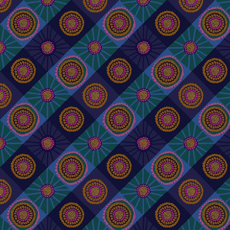 Cosmos Print in Ocean from Bright Eyes Collection by Anna Marie Horner for Free Spirit Fabrics. 100% Premium Quilting Cotton.