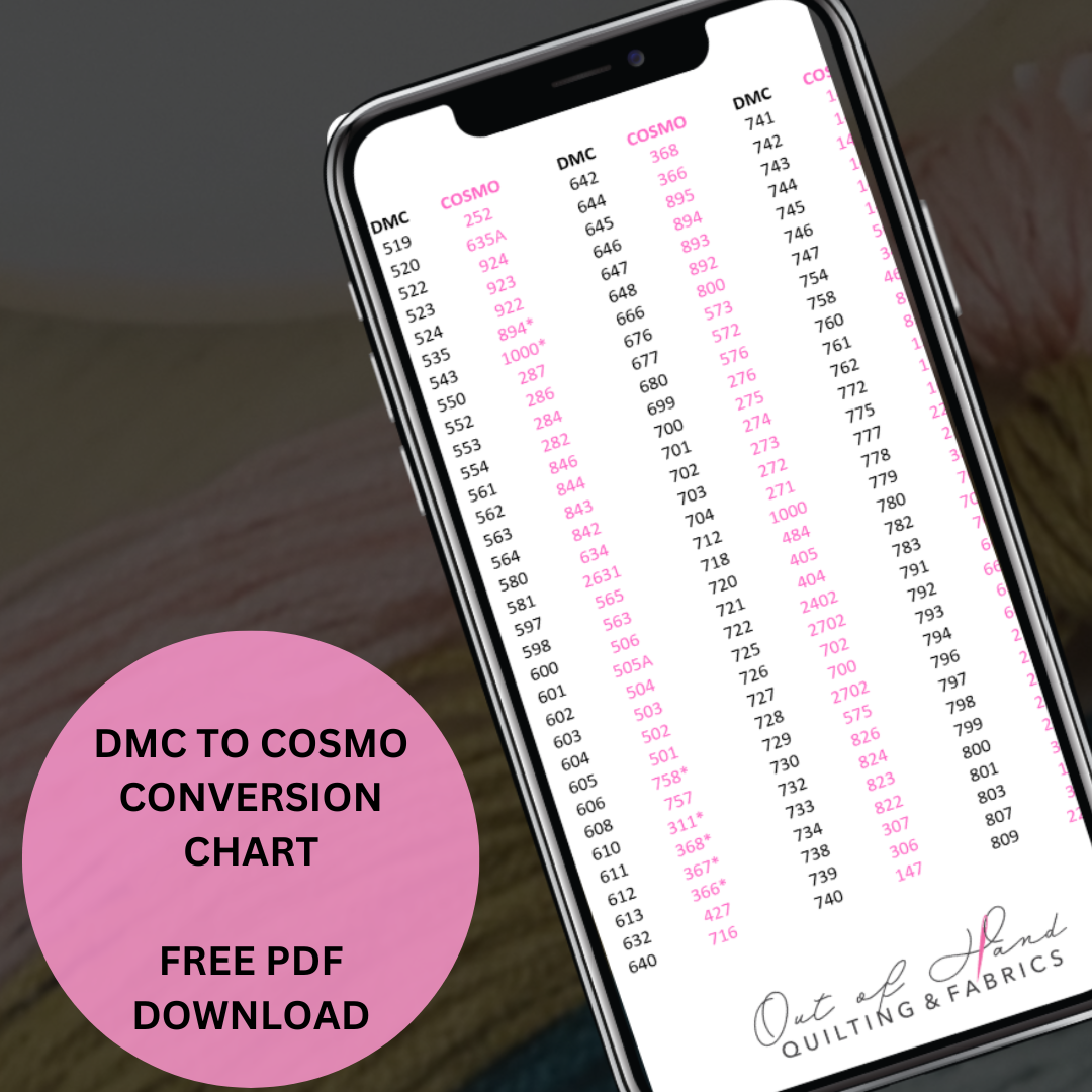 DMC to Cosmo Conversion Chart FREE PDF Download Out of Hand Quilting