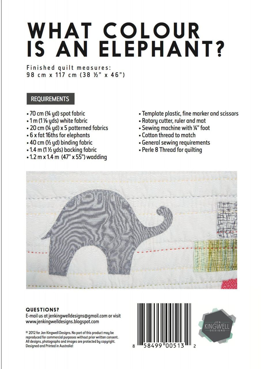 What Colour is an Elephant? Pattern by Jen Kingwell
