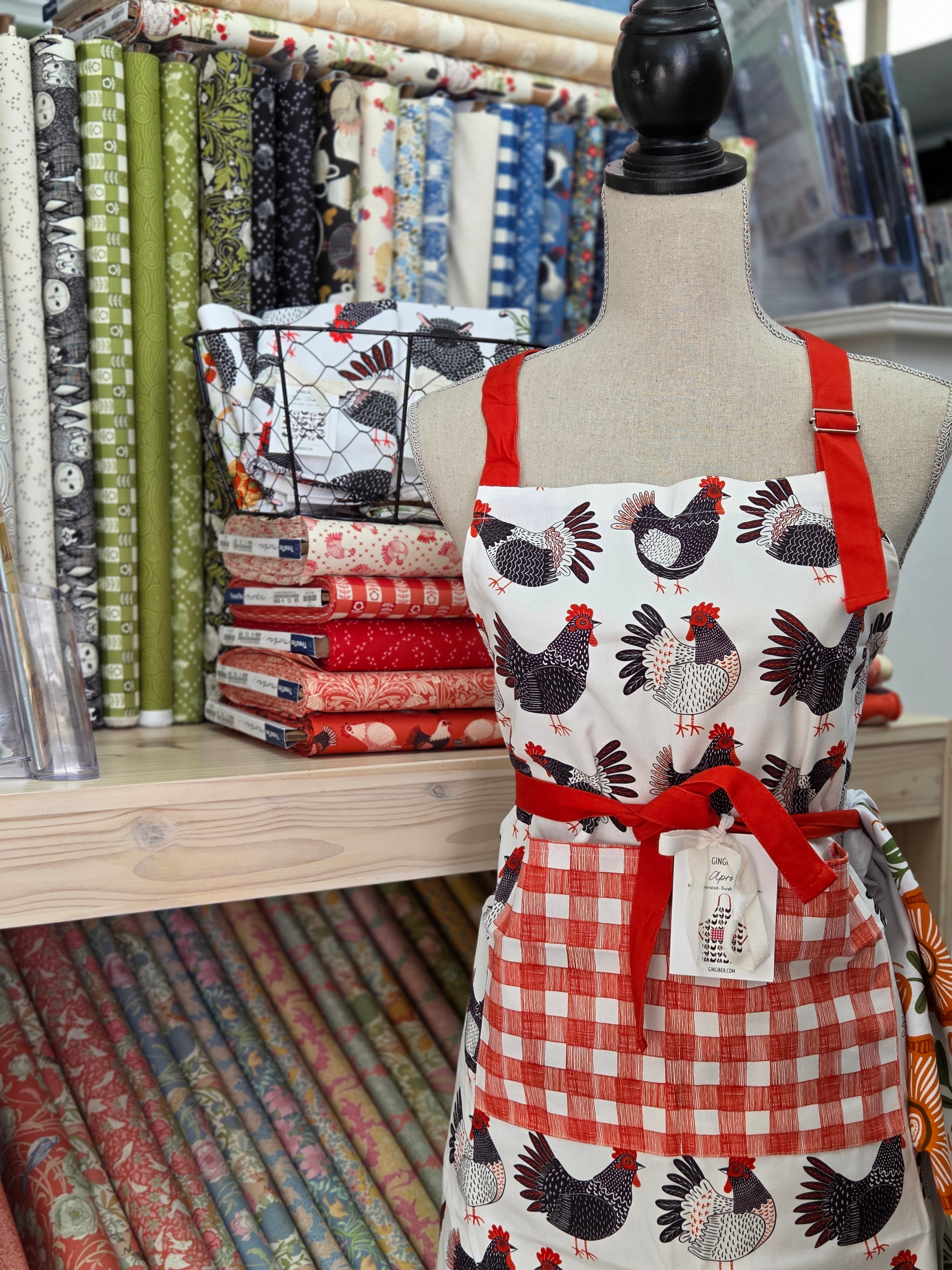 The Henhouse by Gingiber | 108s by Alison Glass | Quilter’s Linen by Robert Kaufman | Palace Garden by Liberty Fabrics | Renew by Sandy Gervais | Dovetail, Dewfall, & Dusk by Ghazal Razavi | Restock: SewTites & Nest Embirdery