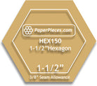 Paper Pieces - 1-1/2" Hexagon - Acrylic Fabric Cutting Template