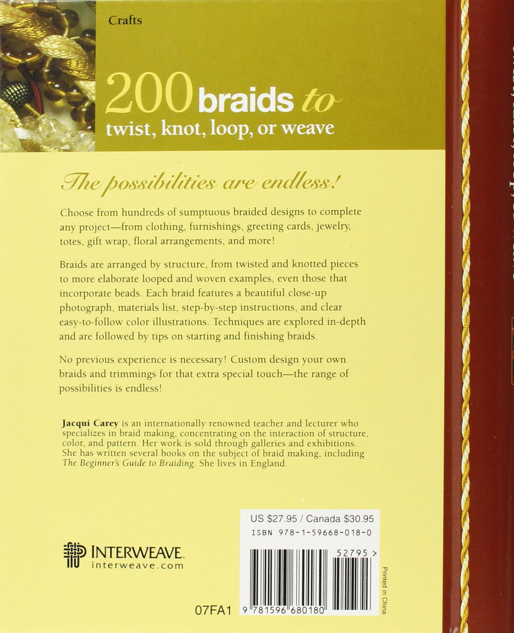 200 Braids to Twist, Knot, Loop, or Weave Book by Jacqui Carey_back