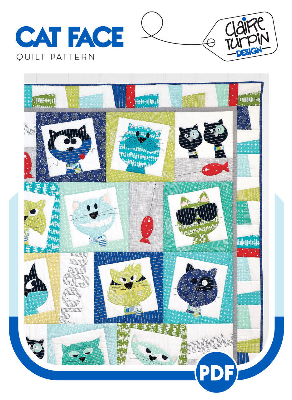 Cat Face Applique Quilt Pattern by Claire Turpin Design