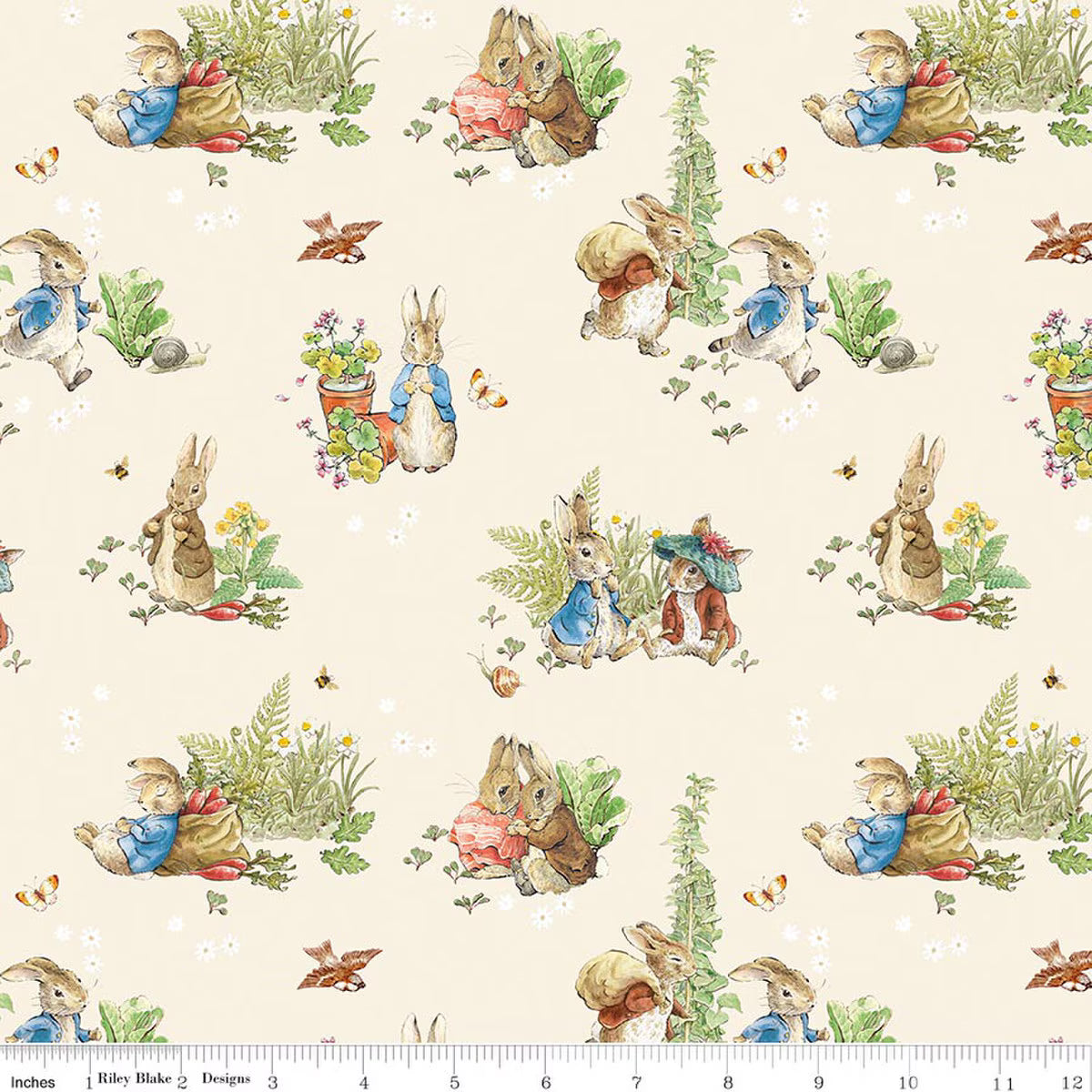 Peter Rabbit Pattern Background Peter Rabbit™ & Benjamin Bunny™ - Main Cream - Riley Blake Designs ...