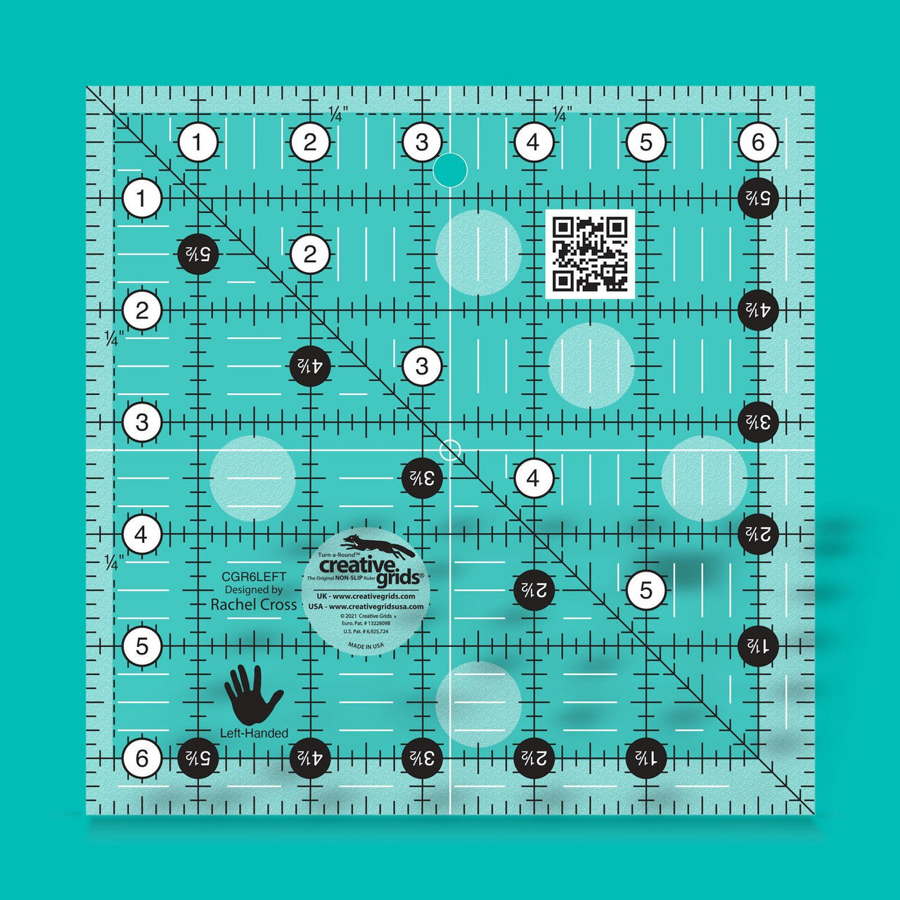 Creative Grids Left Handed Quilt Ruler 6-1/2in Square