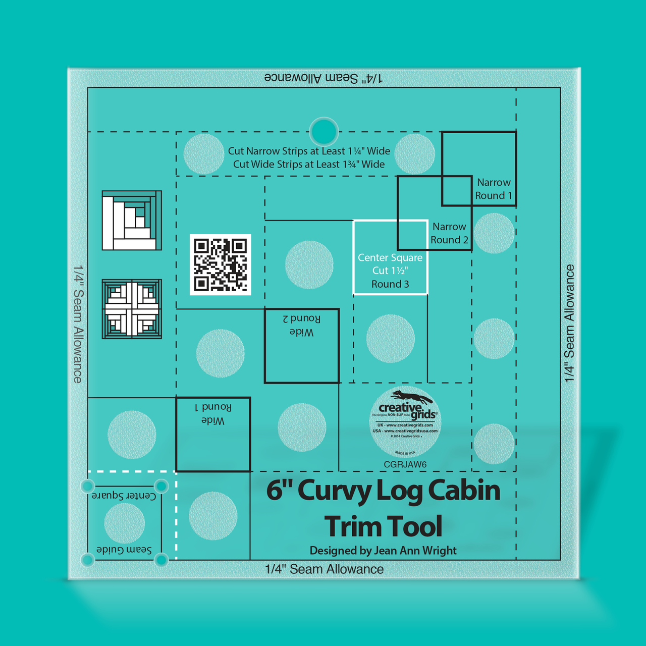 Creative Grids Curvy Log Cabin Trim Tool 6in Finished Blocks Quilt Ruler