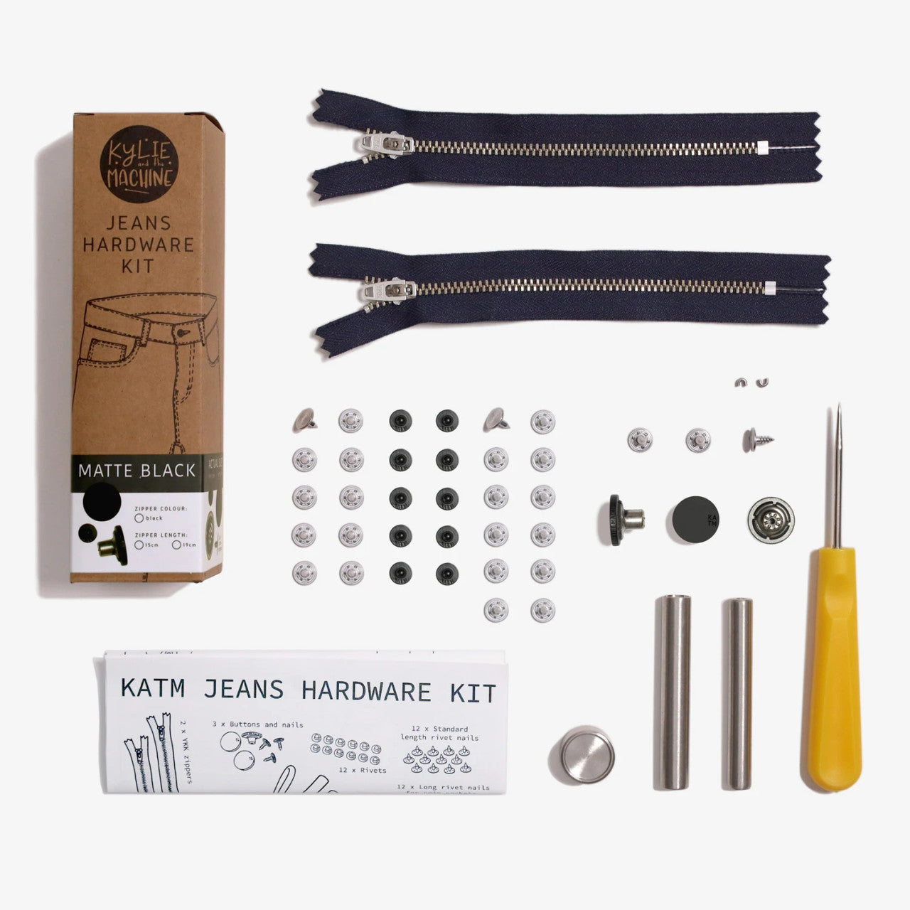 KATM Jeans Hardware Kit - Matte Black / Black Zipper