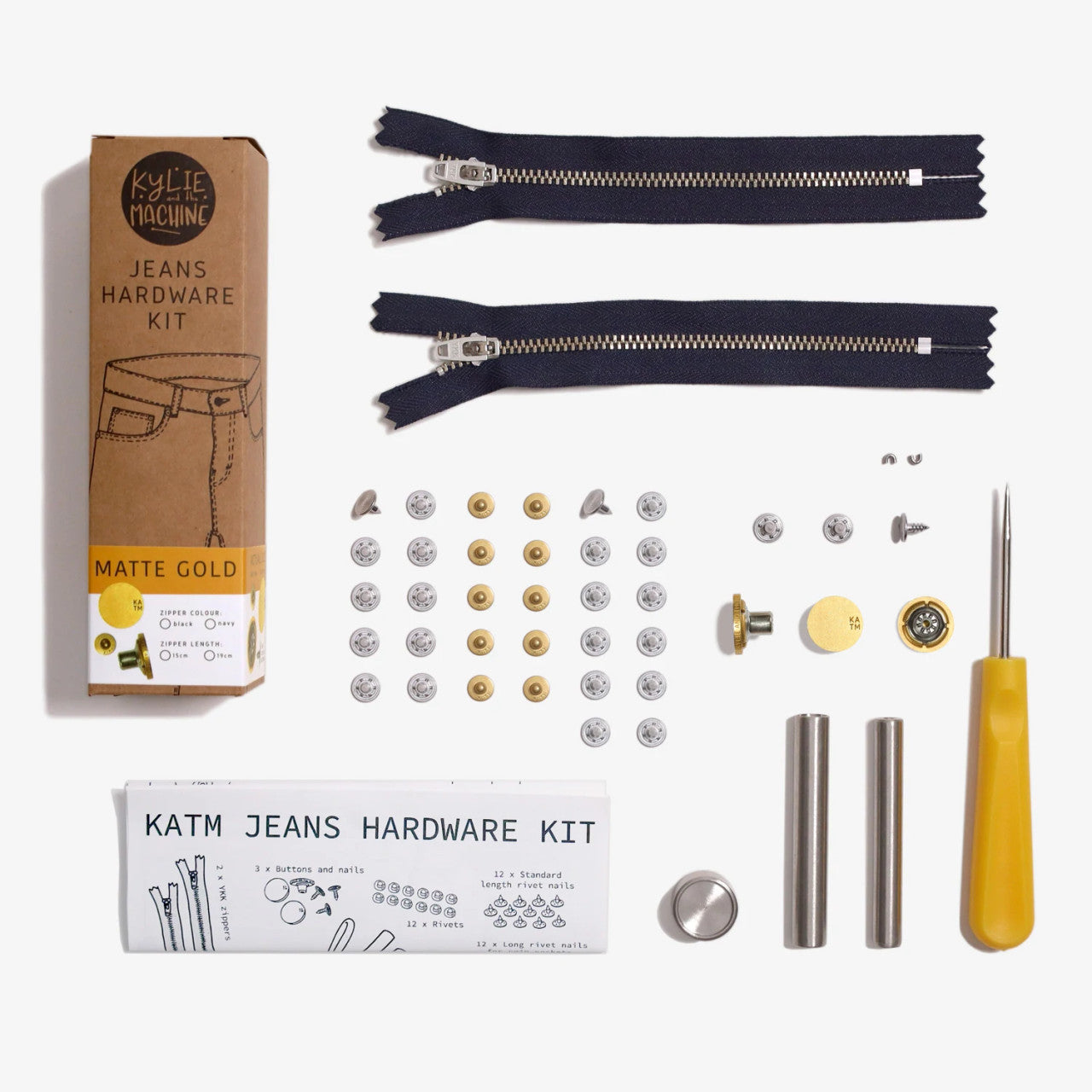 KATM Jeans Hardware Kit - Matte Gold / Navy Zipper