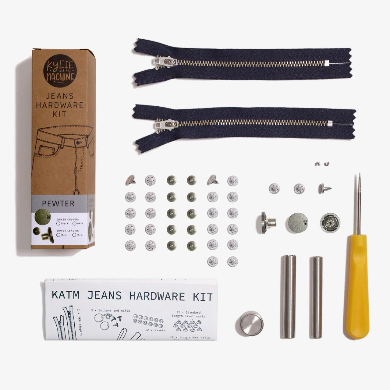 KATM Jeans Hardware Kit - Pewter / Navy Zipper