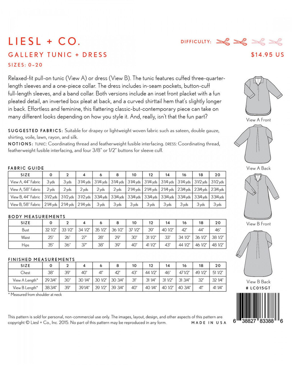 Liesl & Co. Sewing Paper Pattern Gallery Tunic & Dress