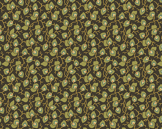 Leaf and Vine in Sage from Secret Stash's Warm Tones Collection by Laundry Basket Quilts for Andover Fabrics. 100% Premium Quilting Cotton.