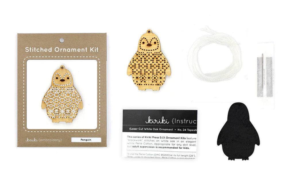 Penguin Stitched Ornament Kit by Kiriki Press