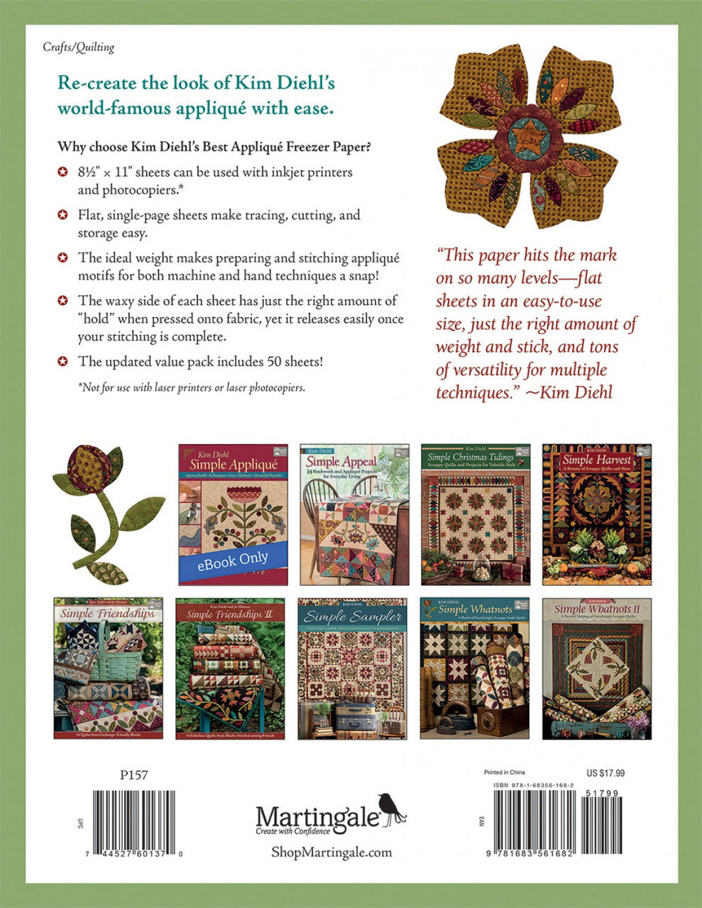 Kim Diehl's Best Applique Freezer Paper - 50 sheets_back