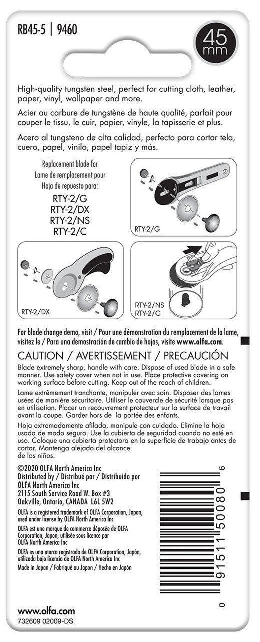 Olfa Rotary Blades - 45mm 5ct_back