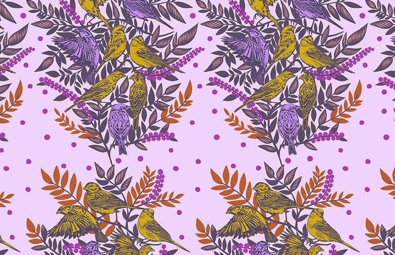 Visitation Print in Lilac from Bright Eyes Collection by Anna Marie Horner for Free Spirit Fabrics. 100% Premium Quilting Cotton.