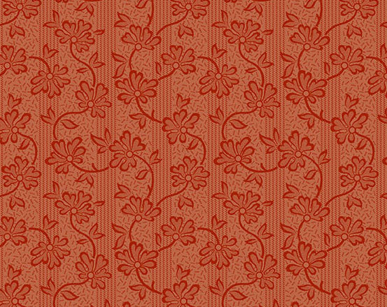 Honey Suckle in Red from Secret Stash's Warm Tones Collection by Laundry Basket Quilts for Andover Fabrics. 100% Premium Quilting Cotton.
