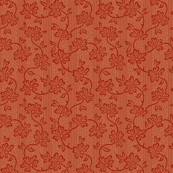 Honey Suckle in Red from Secret Stash's Warm Tones Collection by Laundry Basket Quilts for Andover Fabrics. 100% Premium Quilting Cotton.