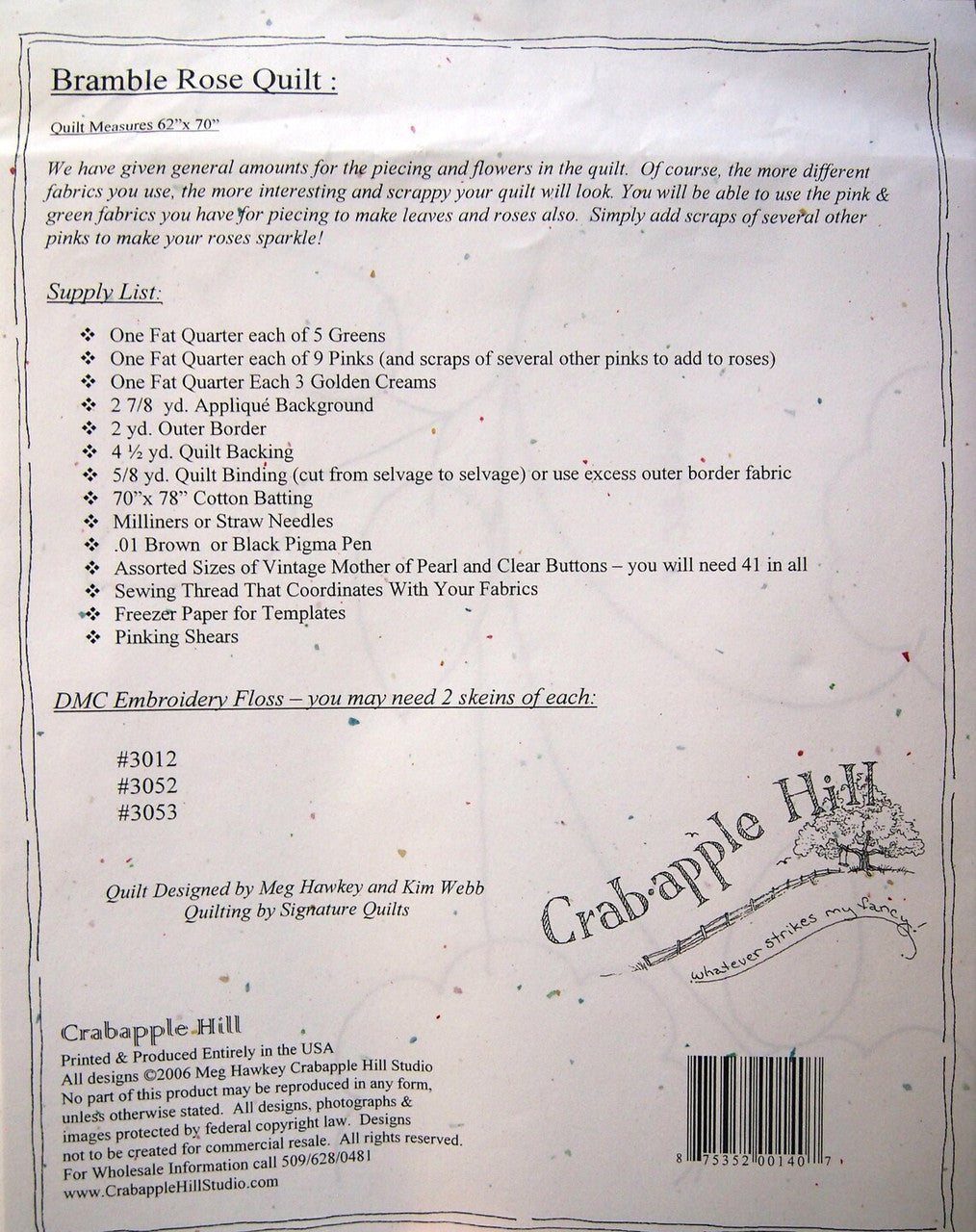 Bramble Rose Quilt Pattern by Crabapple Hill Studio_details