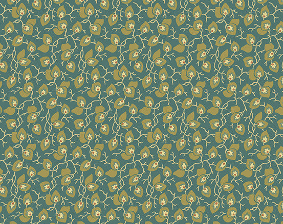 Leaf and Vine in Evergreen from Secret Stash's Earth Tones Collection by Laundry Basket Quilts for Andover Fabrics. 100% Premium Quilting Cotton.