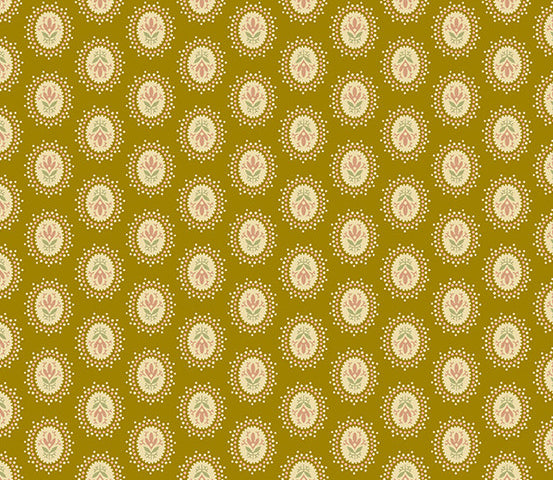 Medallion in Brass from Secret Stash's Earth Tones Collection by Laundry Basket Quilts for Andover Fabrics. 100% Premium Quilting Cotton.