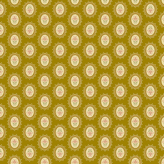 Medallion in Brass from Secret Stash's Earth Tones Collection by Laundry Basket Quilts for Andover Fabrics. 100% Premium Quilting Cotton.
