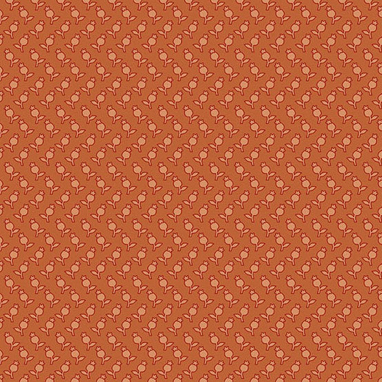 Tulips in Orange from Secret Stash's Warm Tones Collection by Laundry Basket Quilts for Andover Fabrics. 100% Premium Quilting Cotton.