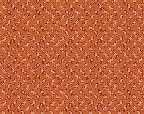 Tulips in Orange from Secret Stash's Warm Tones Collection by Laundry Basket Quilts for Andover Fabrics. 100% Premium Quilting Cotton.
