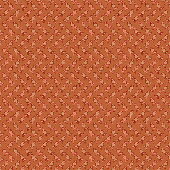 Tulips in Orange from Secret Stash's Warm Tones Collection by Laundry Basket Quilts for Andover Fabrics. 100% Premium Quilting Cotton.