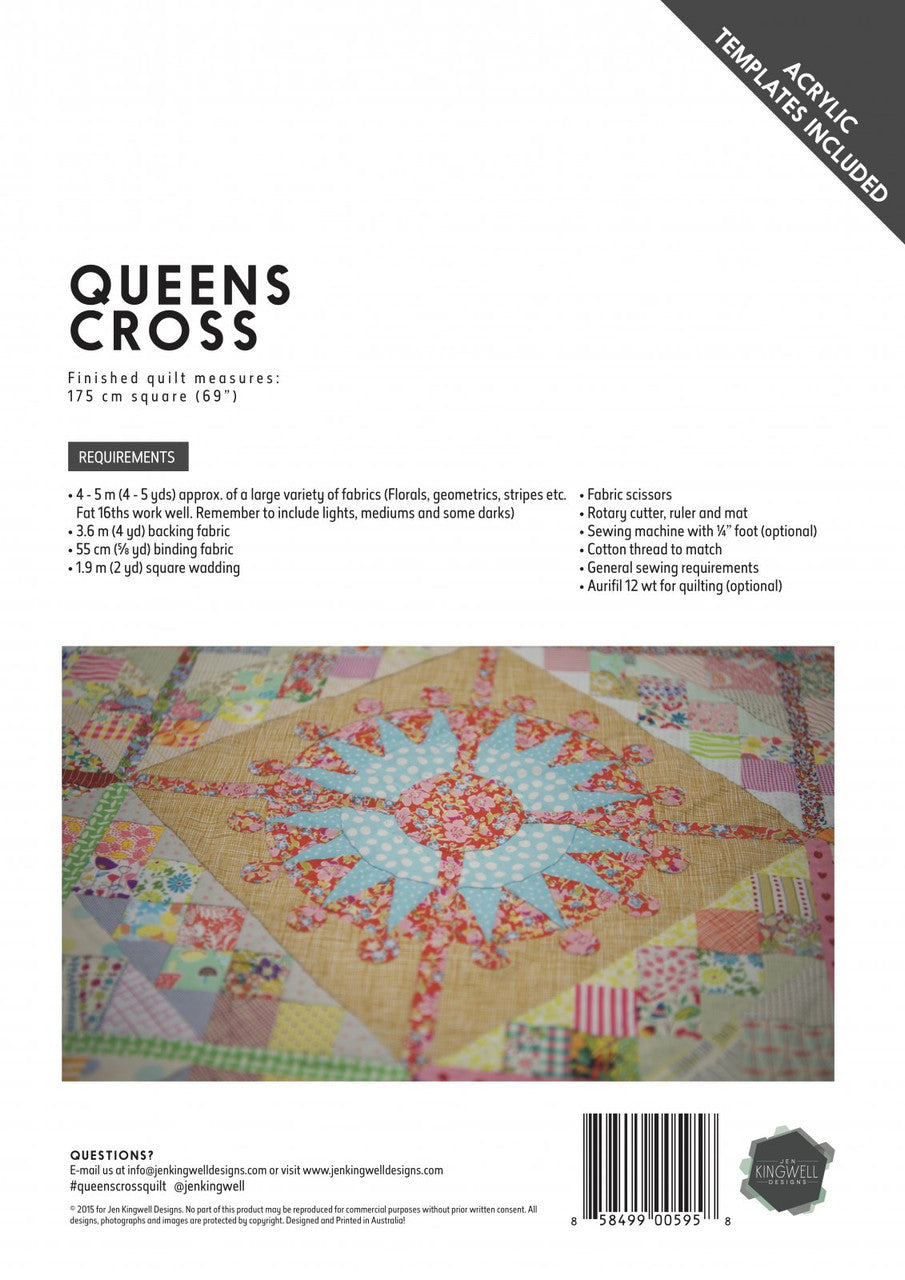 Queens Cross Acrylic Templates + Pattern by Jen Kingwell_back